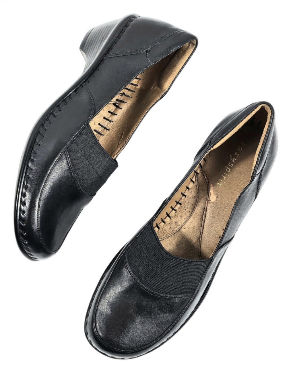 Easy Spirit Early Day Black Leather Round Toe Low Block Heel Comfort Loafer